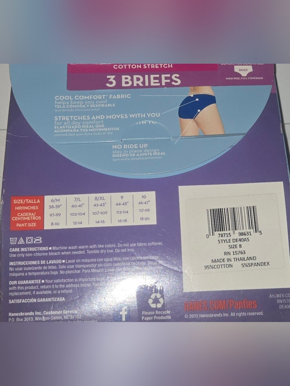 XL/8-Hanes 3-Pack Womans Briefs - Black, Gray, White - Picture 3 of 3
